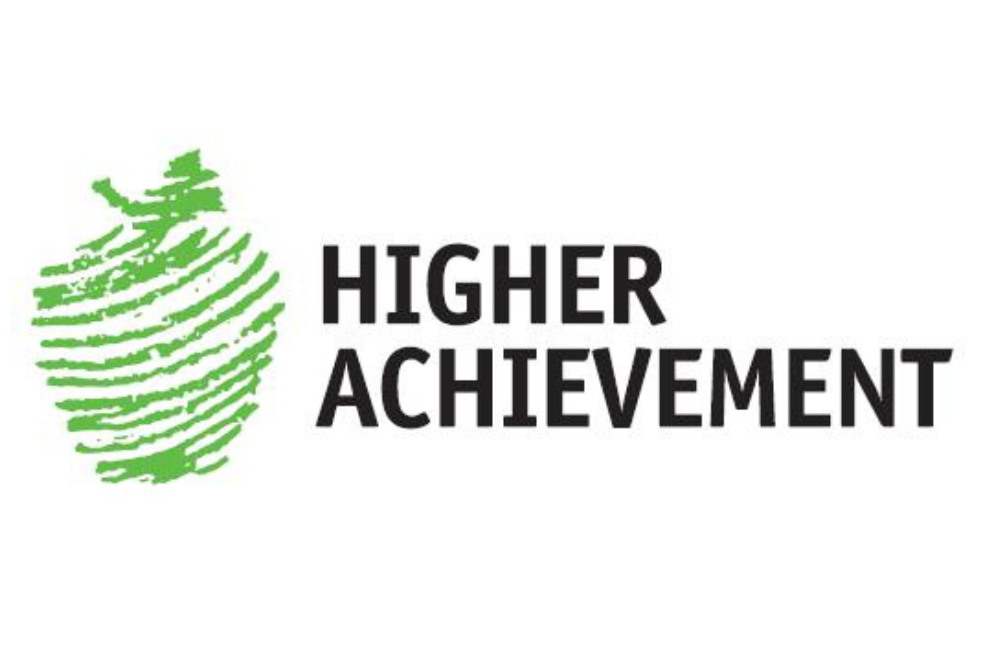 A logo, featuring a green apple next to the words "Higher Achievement."
